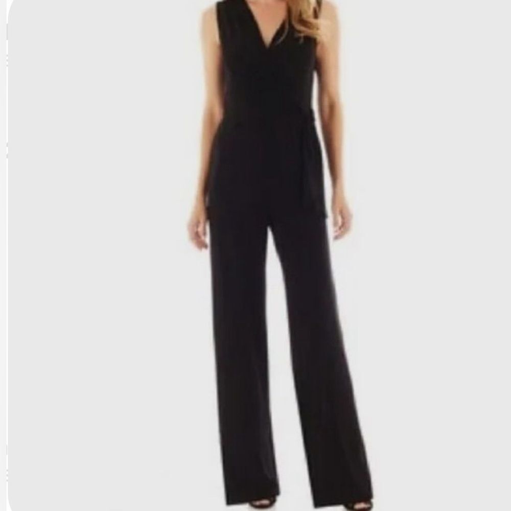 Alex Marie black wrap top wide leg jumpsuit size 4